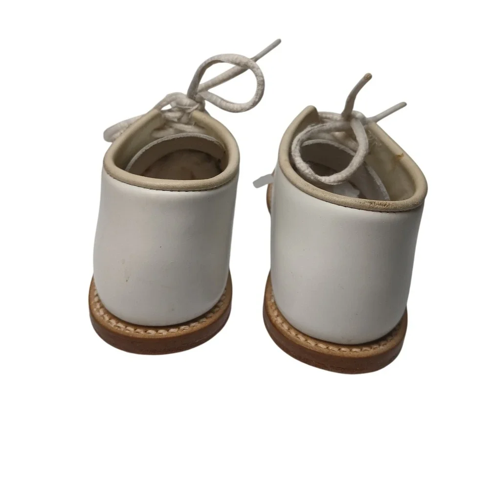 Stride Rite Walking Shoes Unisex 6M White Leather Vintage Lace Up Moc Toe USA